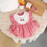 Baby Girl Strawberry Plaid Cotton Romper | বেবি গার্ল স্ট্রবেরি প্লেড কটন রম্পার