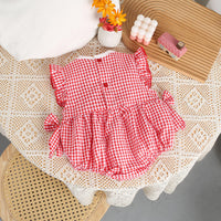 Baby Girl Strawberry Plaid Cotton Romper | বেবি গার্ল স্ট্রবেরি প্লেড কটন রম্পার