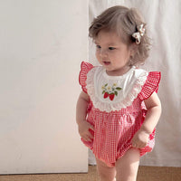 Baby Girl Strawberry Plaid Cotton Romper | বেবি গার্ল স্ট্রবেরি প্লেড কটন রম্পার