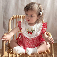 Baby Girl Strawberry Plaid Cotton Romper | বেবি গার্ল স্ট্রবেরি প্লেড কটন রম্পার