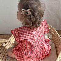 Baby Girl Strawberry Plaid Cotton Romper | বেবি গার্ল স্ট্রবেরি প্লেড কটন রম্পার