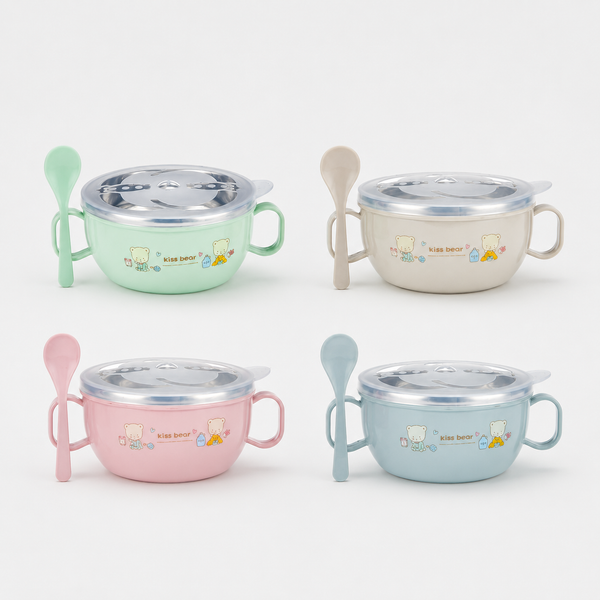 Baby Stainless Steel Insulation Feeding Bowl with Spoon | বেবি স্টেইনলেস স্টিল ইনসুলেশন ফিডিং বাউল উইথ স্পুন