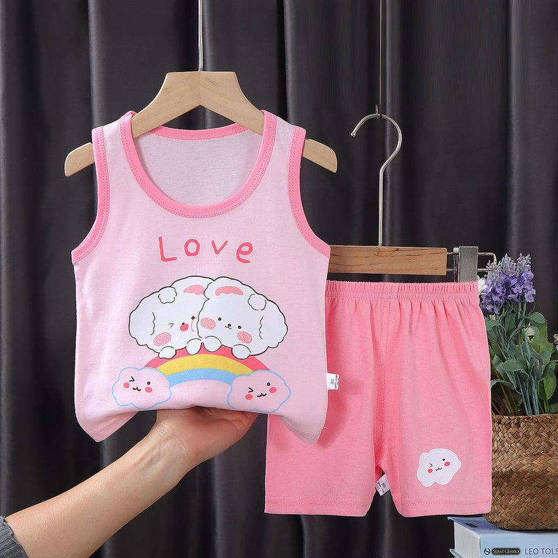 Kids Pure Cotton Cartoon Sleeveless Vest & Shorts Set | বাচ্চাদের পিওর কটন কার্টুন ভেস্ট ও শর্টস সেট