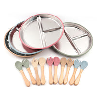 Kids BPA Free Stainless Steel Suction Plate with Spoon & Fork | বাচ্চাদের স্টেইনলেস স্টিল সাকশন প্লেট সেট