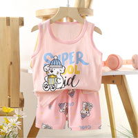 Kids Pure Cotton Cartoon Sleeveless Vest & Shorts Set | বাচ্চাদের পিওর কটন কার্টুন ভেস্ট ও শর্টস সেট