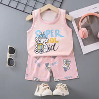 Kids Pure Cotton Cartoon Sleeveless Vest & Shorts Set | বাচ্চাদের পিওর কটন কার্টুন ভেস্ট ও শর্টস সেট