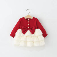 Baby Girl Solid Color Bow Layered Cotton Princess Dress | বেবি গার্ল সলিড কালার বো লেয়ার্ড কটন প্রিন্সেস ড্রেস
