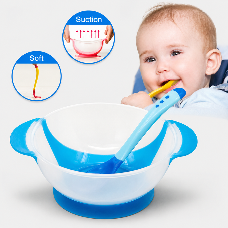 Baby Suction Bowl with Temperature Sensing Spoon | টেম্পারেচার সেন্সিং চামচসহ বেবি সাকশন বোল