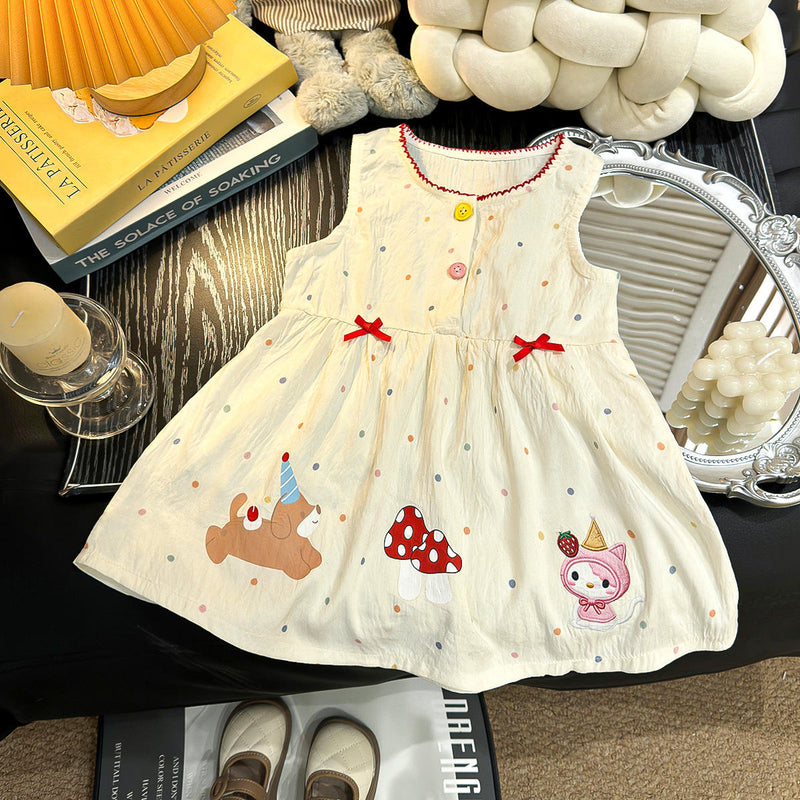 Girls Cartoon Sleeveless Summer Dress | মেয়েদের কার্টুন স্লিভলেস সামার ড্রেস