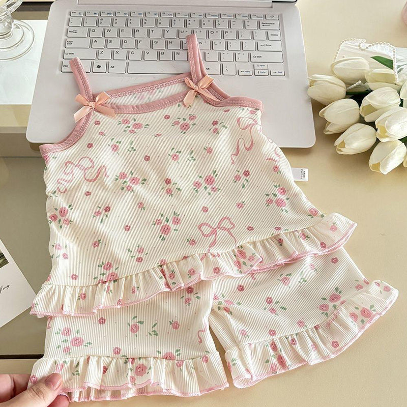 Girls Floral Lace Halter Top & Shorts Set | মেয়েদের ফ্লোরাল লেস হাল্টার টপ ও শর্টস সেট