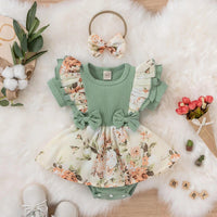 Baby Girl Floral Lace Bow Cotton Romper Dress Set  | বেবি গার্ল ফ্লোরাল লেস বো কটন রম্পার ড্রেস সেট