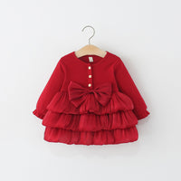 Baby Girl Solid Color Bow Layered Cotton Princess Dress | বেবি গার্ল সলিড কালার বো লেয়ার্ড কটন প্রিন্সেস ড্রেস