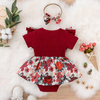 Baby Girl Floral Lace Bow Cotton Romper Dress Set  | বেবি গার্ল ফ্লোরাল লেস বো কটন রম্পার ড্রেস সেট