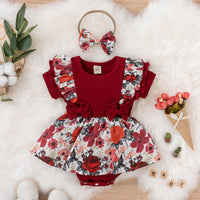 Baby Girl Floral Lace Bow Cotton Romper Dress Set  | বেবি গার্ল ফ্লোরাল লেস বো কটন রম্পার ড্রেস সেট